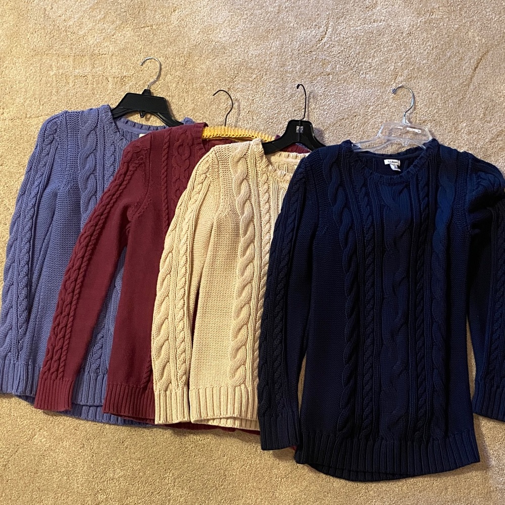 L.L. Bean Women's Cable Knit Sweaters - Blue, Red, Cream, Navy